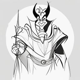 drawing of a Disney villain  minimal rough sketch scribbles,doodles,black and white