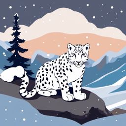 Cute Snow Leopard in a Snowy Realm  clipart, simple