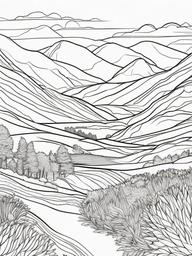 Autumn Landscape Coloring Pages - Scenic View of Colorful Hills  minimal black outline printable sheet, coloring page