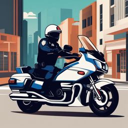Police Motorcycle Clipart - A police motorcycle patrolling the streets.  color vector clipart, minimal style