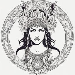 Artemis Goddess Tattoo - Pay homage to the goddess of the hunt and wilderness with an Artemis tattoo, featuring her connection to nature and wildlife.  simple color tattoo design,white background