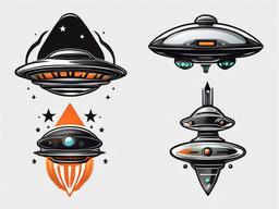 UFO Tattoo Design - Infuse creativity into your body art with a UFO-themed tattoo design.  simple color tattoo,vector style,white background