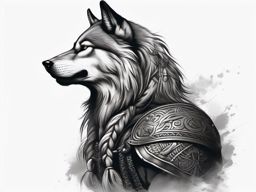 Viking Wolf Tattoo,wolf with a Viking twist, warrior spirit united with the untamed soul of the wolf. , tattoo design, white clean background