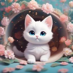 cute catster white colored with cute background  for Chromebooks wallpaper 