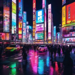 Cool Wallpapers - Neon Lights in Tokyo's Shibuya Crossing wallpaper splash art, vibrant colors, intricate patterns