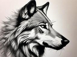 drawing of a wolf in art gallery  minimal rough sketch scribbles,doodles,black and white