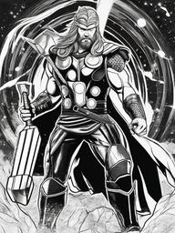 drawing of Thor holding his hammer Mjölnir  minimal rough sketch scribbles,doodles,black and white