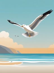 Seagull Clipart - Seagull flying over a pristine beach , minimal, 2d