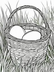 Easter Egg in a Basket with Grass Coloring Pages - Eggs Nestled in Soft Green Grass  minimal black outline printable sheet, coloring page