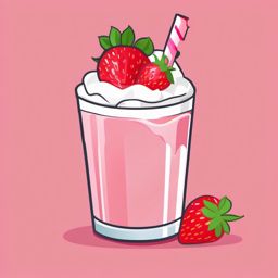 Strawberry Milkshake with Whipped Cream Clipart - A strawberry milkshake with whipped cream.  color vector clipart, minimal style