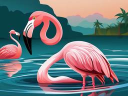 Flamingo Cartoon - Cartoon of flamingo standing in water  