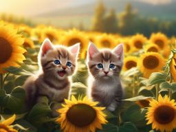 Phone Wallpaper Cute - Cute Kittens Playing in a Sunflower Field  wallpaper style, intricate details, patterns, splash art, light colors