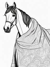 Horse with a Blanket Coloring Pages - Cozy Horse Wrapped in a Blanket  minimal black outline printable sheet, coloring page