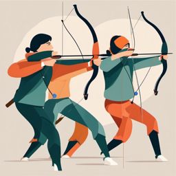 Archery Practice Clipart - Archers practicing their aim at a range.  color vector clipart, minimal style