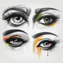 drawing of eyes with different colors  minimal rough sketch scribbles,doodles,black and white