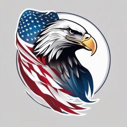 Patriotic Tattoo-Bald eagle with a flag-themed background, embodying the strength and majesty of the United States. Colored tattoo designs, minimalist, white background.  color tattoo, minimal white background