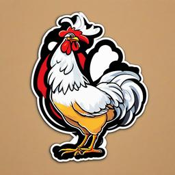 Leghorn Chicken cartoon - energetic, egg-laying chicken  cartoon sticker style