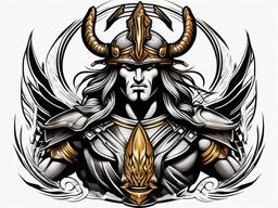 Ares Statue Tattoo - A tattoo depicting Ares in a statue-like representation, capturing strength and power.  simple color tattoo design,white background