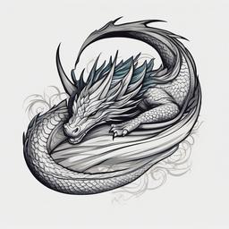 Sleeping Dragon Tattoo - Tranquil tattoo featuring a dragon in a sleeping pose.  simple color tattoo,minimalist,white background