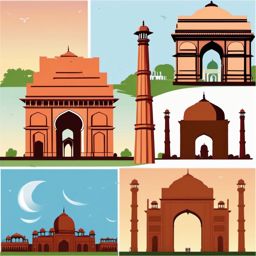 New Delhi clipart - India Gate and Jama Masjid in India,  color vector clipart