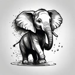 drawing of a baby elephant spraying water  minimal rough sketch scribbles,doodles,black and white