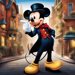 mickey mouse clipart - mickey mouse as a detective, solving mysteries in a whimsical animated cityscape 