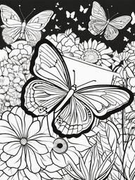 Butterflies in a Garden Coloring Pages - Colorful Butterflies Among Flowers  minimal black outline printable sheet, coloring page