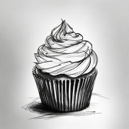 drawing of a cupcake in a bakery  minimal rough sketch scribbles,doodles,black and white