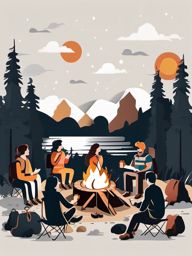 Campfire Stories clipart - Sharing stories around a campfire, ,vector color clipart,minimal