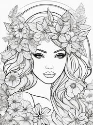 Fairy with Crystal Flowers Coloring Pages - Enchanted Fairy Surrounded by Crystal Flowers  minimal black outline printable sheet, coloring page