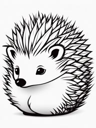 Hedgehog Tattoo - Adorable hedgehog curled up into a spiky ball  few color tattoo design, simple line art, design clean white background