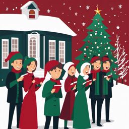 Xmas with carolers singing clipart  simple, 2d flat