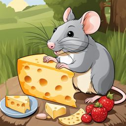 rat clipart - a playful rat nibbling on cheese, entertaining children at a countryside picnic 