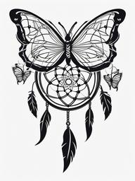 Butterfly Dreamcatcher Tattoo - Tattoo featuring a dream catcher and butterflies.  simple vector tattoo,minimalist,white background