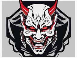 Tattoo Mask Hannya - A tattoo featuring the iconic Hannya mask, symbolizing transformation and power.  simple color tattoo,white background,minimal