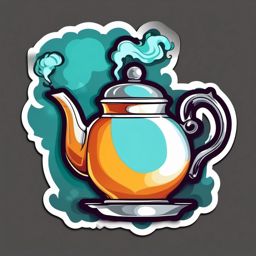 Teapot with Steam Sticker - Teapot emitting steam, ,vector color sticker art,minimal