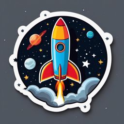 Rocket in Space Sticker - Rocket soaring through outer space, ,vector color sticker art,minimal