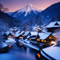 shirakawa-go and gokayama - imagine the enchanting winter night in shirakawa-go and gokayama, with traditional thatched-roof houses covered in snow, creating a fairytale landscape. 