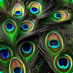 Exotic peacock feathers top view, photo realistic background, hyper detail, high resolution