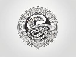 Celestial Snake Tattoo - Tattoo featuring a snake with celestial elements.  simple vector tattoo,minimalist,white background