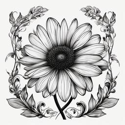 Black Daisy Tattoo-Embrace of mystery and elegance with a black daisy tattoo, a unique and enigmatic choice for floral ink.  simple color tattoo,minimal vector art,white background