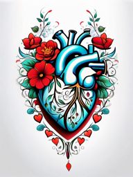 Heart floral tattoo, Floral heart, captivating fusion of love and nature. , tattoo color art, clean white background