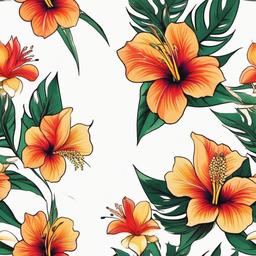 Hawaiian Flower Tattoo - Tattoo featuring flowers native to Hawaii, often vibrant and colorful.  simple color tattoo,minimalist,white background