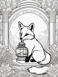 Fox Coloring Pages - Fox holding a tiny lantern in a magical setting  simple coloring pages