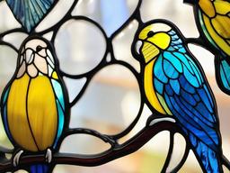 Stained Glass Budgerigar - Bright budgerigar with blue feathers  