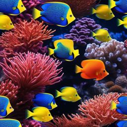 Vivid tropical fish in a coral reef top view, photo realistic background, hyper detail, high resolution