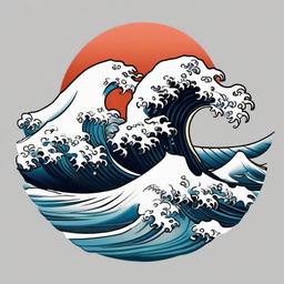 japanese wave tattoo drawing  simple color tattoo,white background,minimal