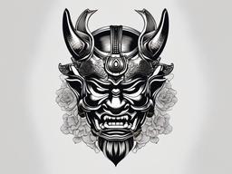 samurai oni mask tattoo design  simple color tattoo,white background,minimal