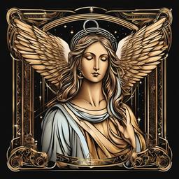 Tattoo Gabriel Angel-Paying homage to the celestial messenger with a tattoo featuring the archangel Gabriel, symbolizing communication, divine guidance, and revelation.  simple vector color tattoo