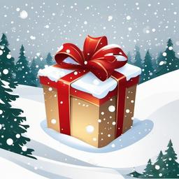 Wrapped Christmas gift under the snow clipart.  vector style illustration, white background